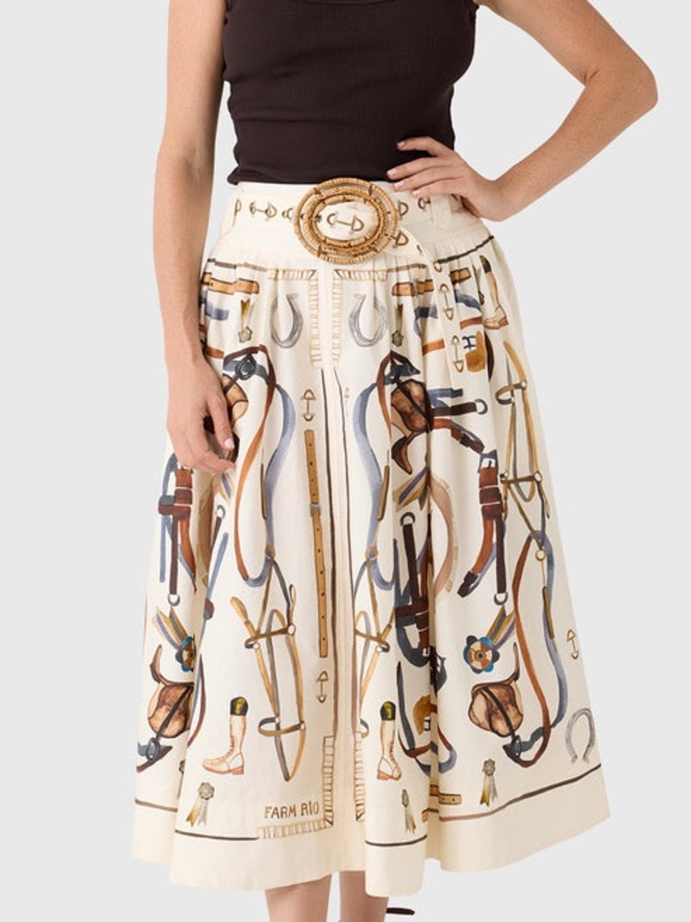 FARM Rio Equestrian Scarf Belted Midi Skirt in Winter White Size Medium NWT - Picture 4 of 16